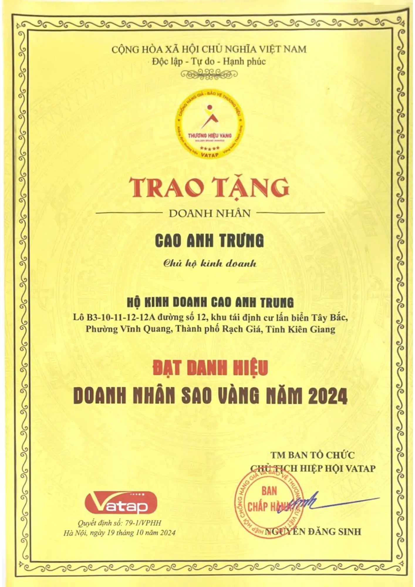 GIỚI THIỆU 3 SAO-VANG